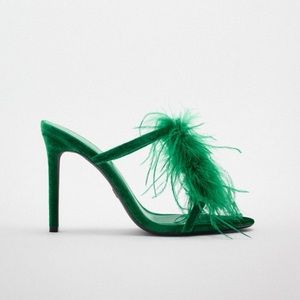 ZARA Feathered Velvet Heeled Sandals
